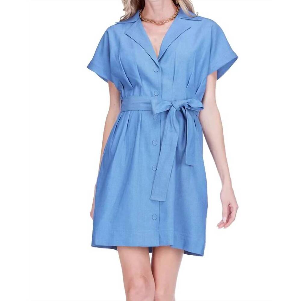 NEW JOY JOY waist pleated button dress in denim